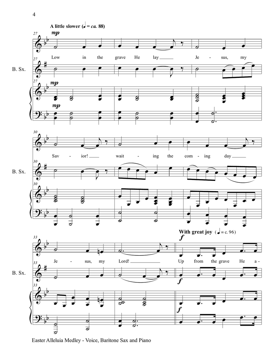 3 GREAT EASTER HYMNS (Voice, Baritone Sax & Piano with Score/Parts) Small Ensemble scores gallery preview page 5