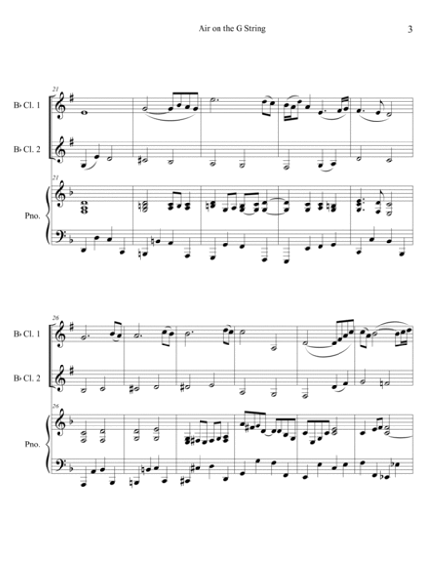Air on the G String (Clarinet Duet with Piano Accompaniment) Clarinet Duet scores gallery preview page 3