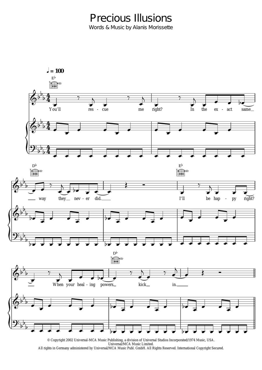 Precious Illusions Piano, Vocal scores gallery preview page 1