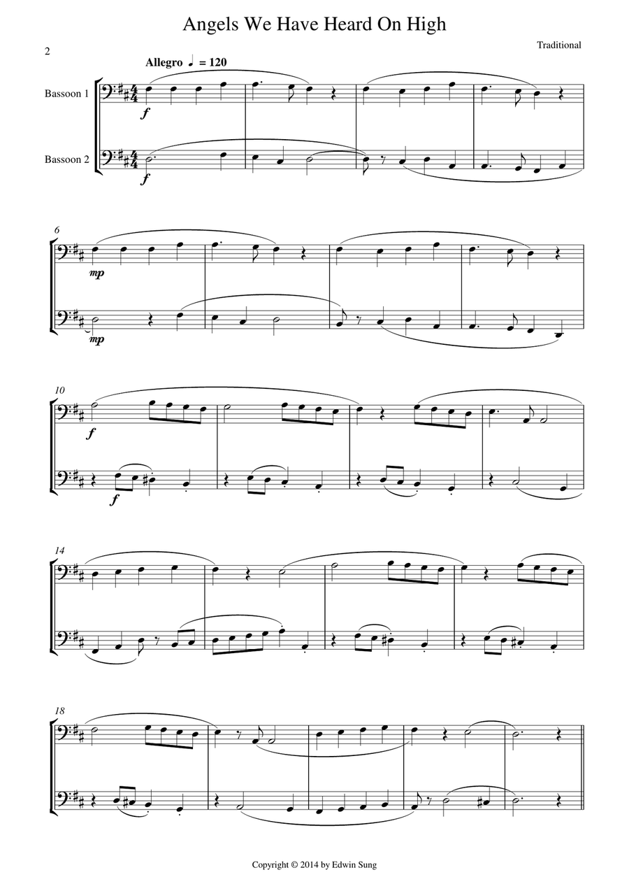 15 Popular Christmas Songs for Bassoon Duet (Suitable for beginning / intermediate bassoonists) Woodwind Duet scores gallery preview page 2