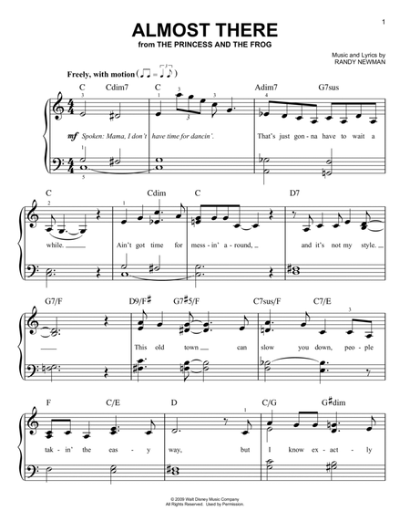 Almost There by Anika Noni Rose Easy Piano - Digital Sheet Music