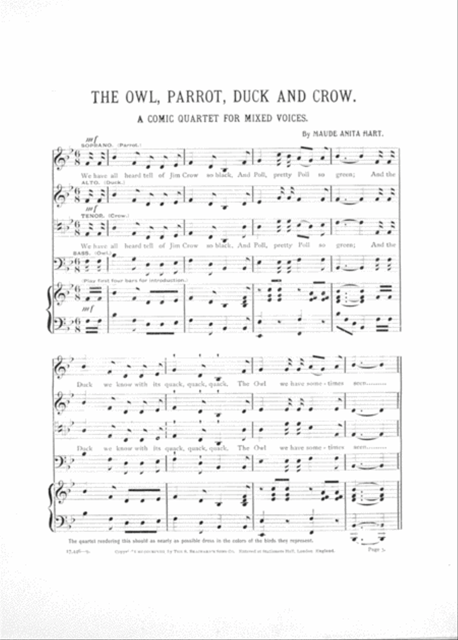 The Owl, parrot, Duck and Crow. A Quartet for Mixed Voices Choir scores gallery preview page 2