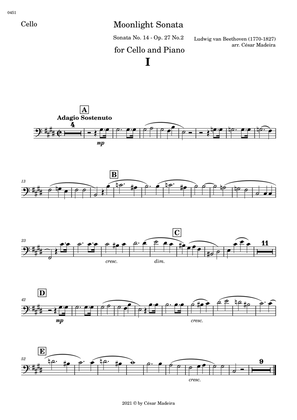 Moonlight Sonata by Beethoven 1 mov. - Cello and Piano (Individual Parts)