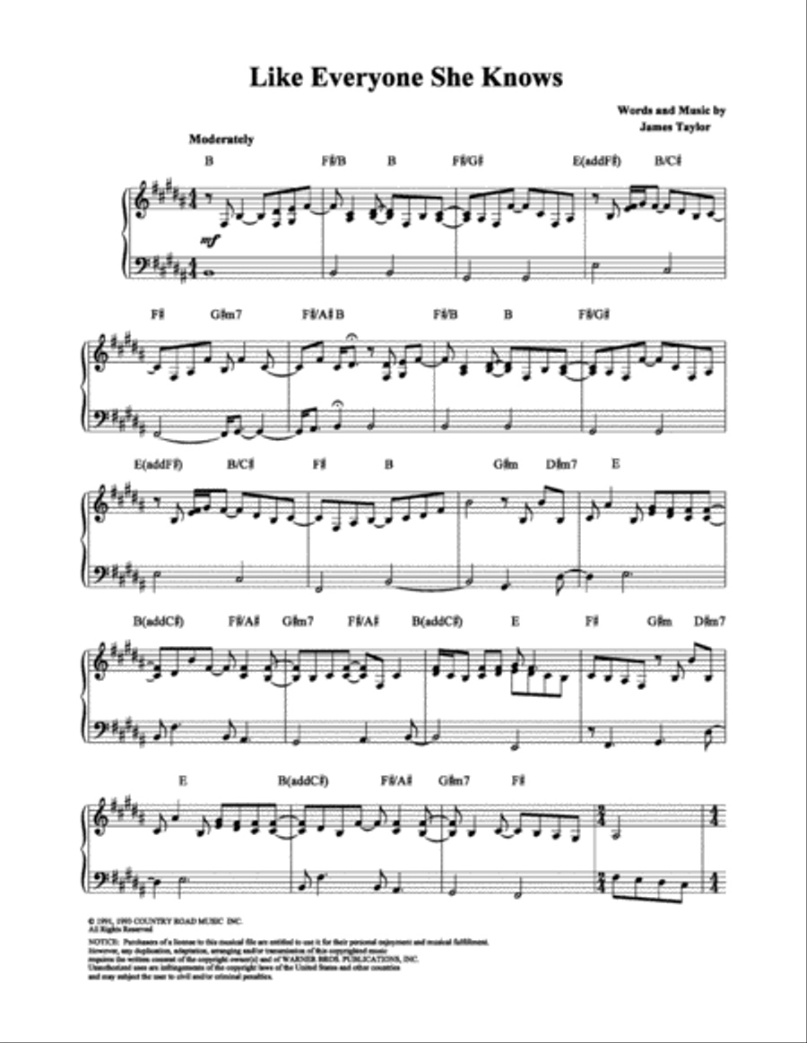Like Everyone She Knows Piano, Vocal, Guitar scores gallery preview page 1