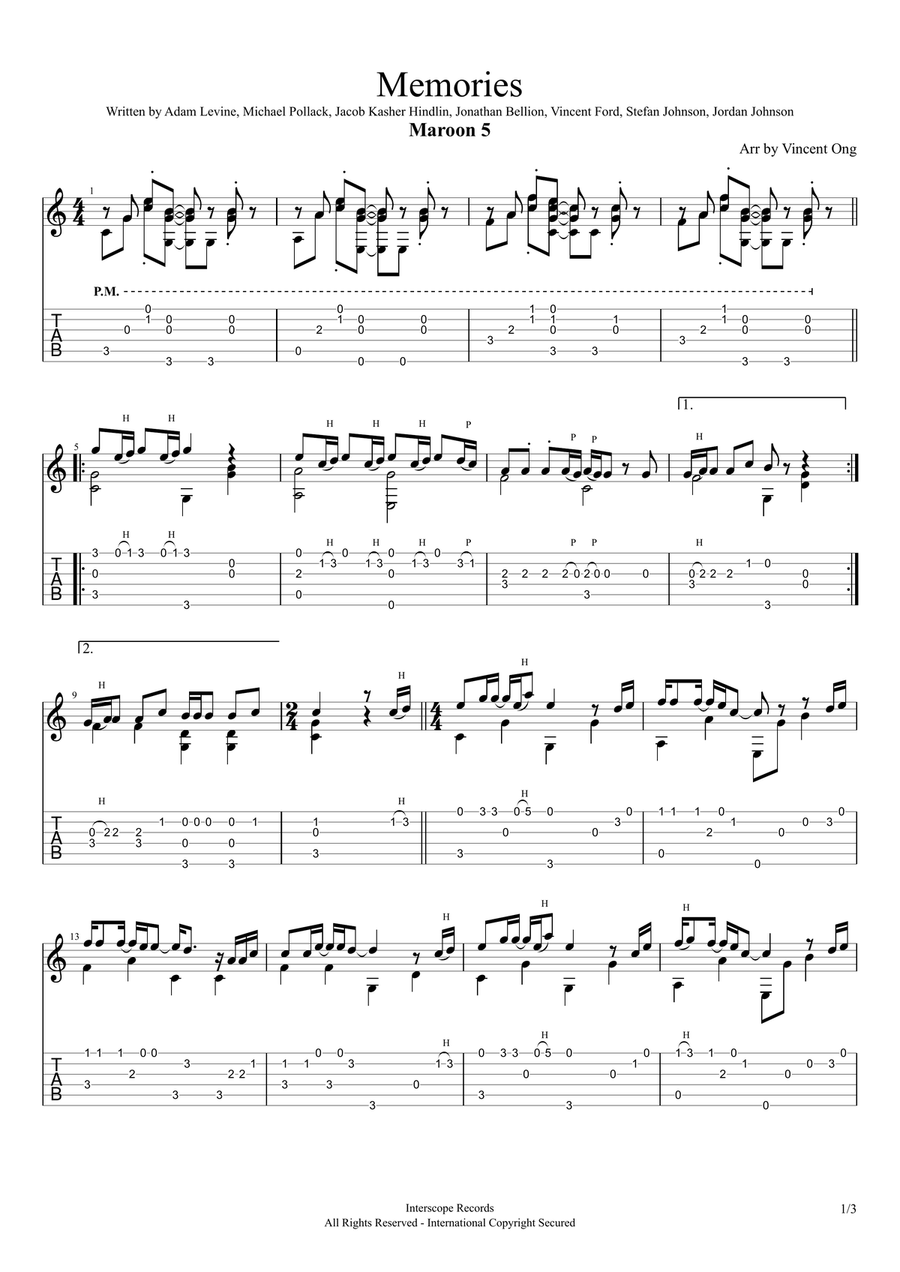 Memories Acoustic Guitar scores gallery preview page 1