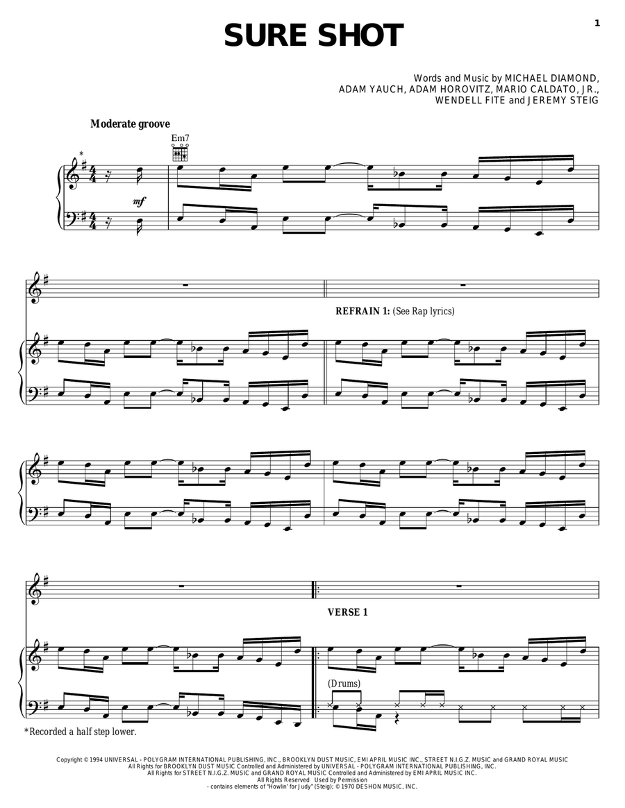 Sure Shot Piano, Vocal, Guitar scores gallery preview page 1