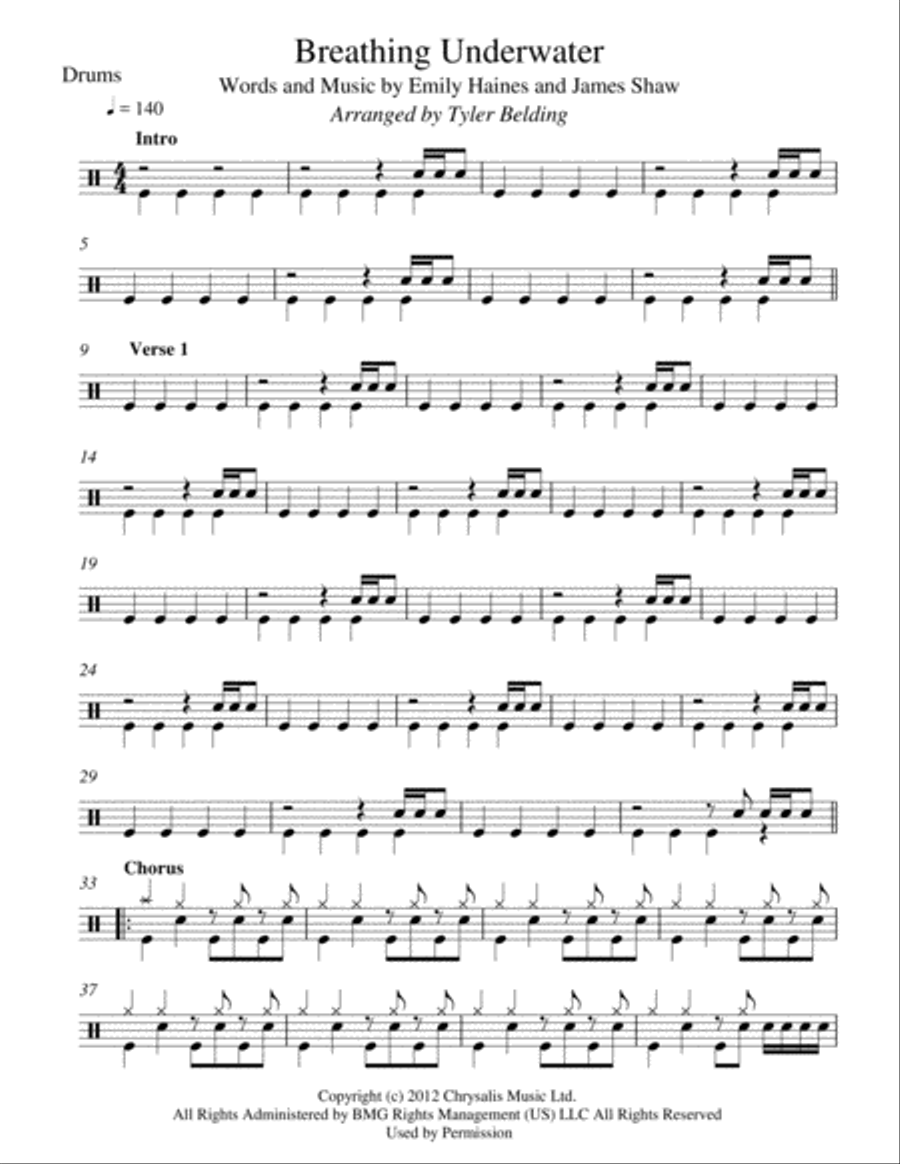 Breathing Underwater Breathing Underwater Drum Set scores gallery preview page 1