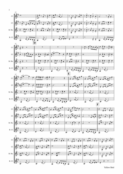 Yellow Bird - Haitian Folk Song - Calypso - Clarinet Quartet image number null