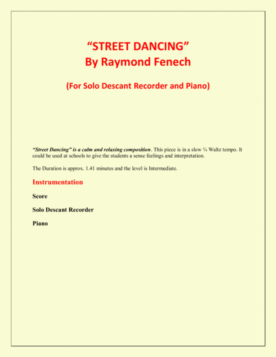 "Street Dancing" - For Solo Descant Recorder and Piano - Early Intermediate/ Intermediate level image number null