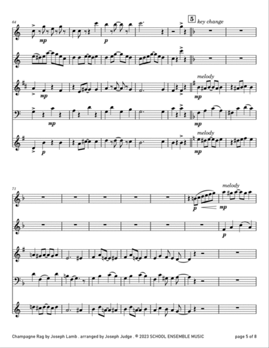 Champagne Rag by Joseph Lamb for Woodwind Quartet in Schools image number null