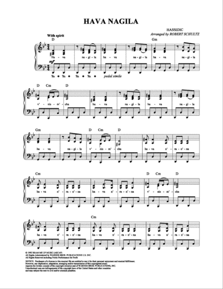 Hava Nagila Piano, Vocal, Guitar scores gallery preview page 1