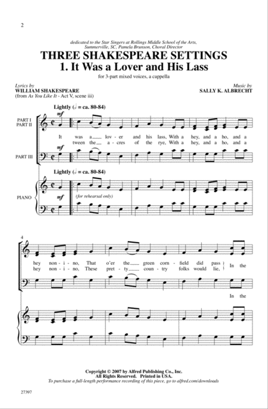 Three Shakespeare Settings 3-Part scores gallery preview page 1