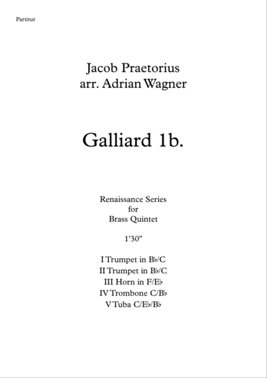 Galliard 1b. (Jacob Praetorius) Brass Quintet arr. Adrian Wagner Brass Quintet scores gallery preview page 1