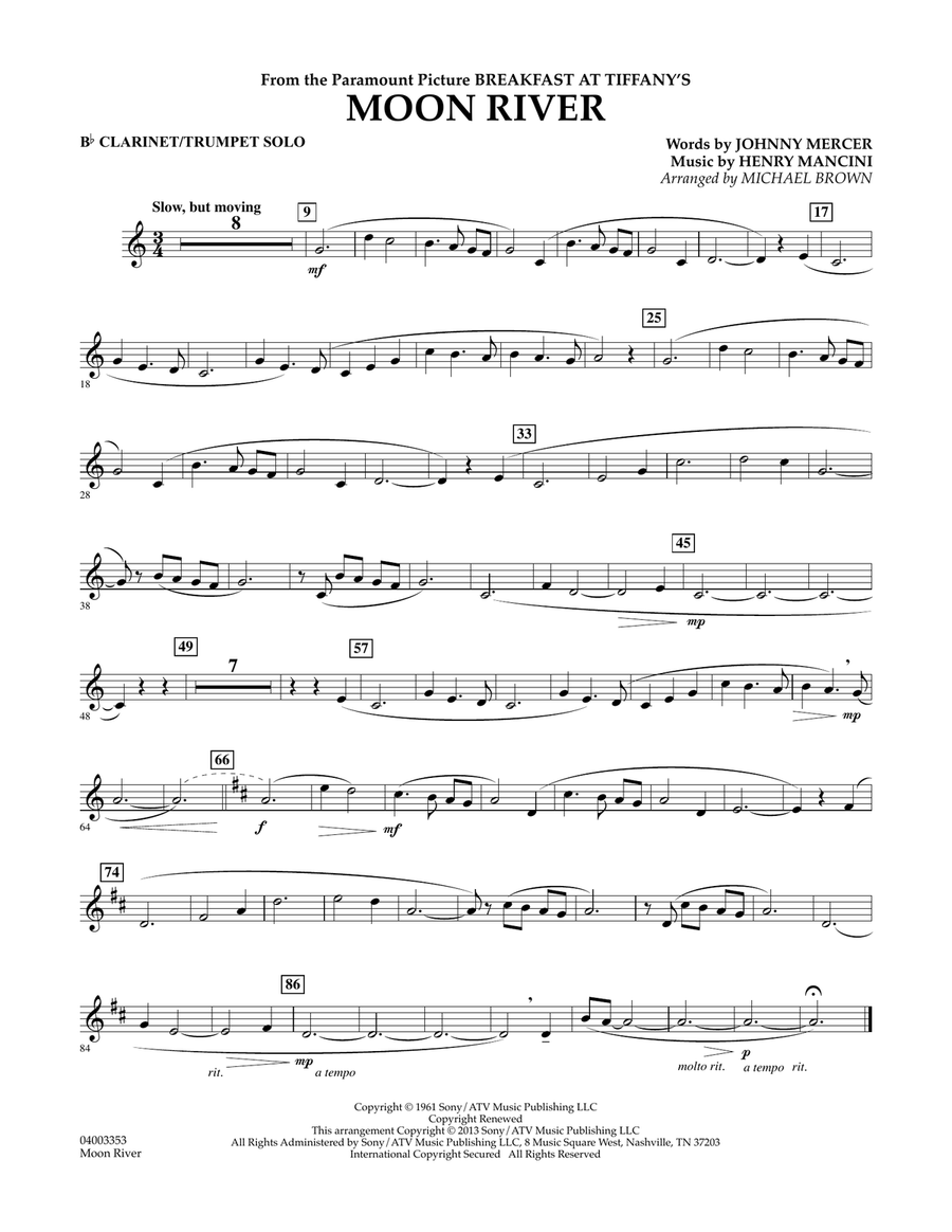 Moon River - Bb Clarinet/Trumpet Solo Concert Band scores gallery preview page 1