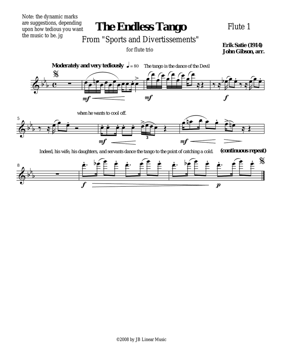 The Endless Tango by Erik Satie set for flute trio Flute Solo scores gallery preview page 2