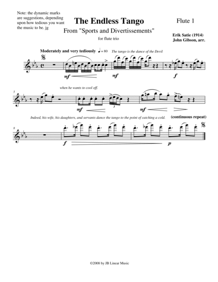 The Endless Tango by Erik Satie set for flute trio