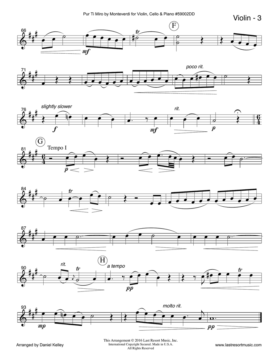 Pur Ti Miro from L'incoronazione di Poppea for Piano Trio (Violin, Cello & Piano)