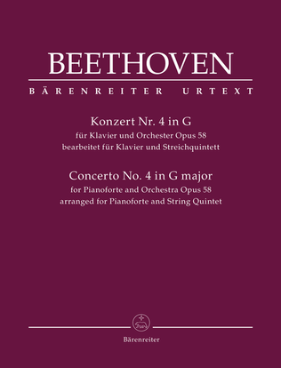 Book cover for Concerto for Pianoforte and Orchestra Nr. 4 op. 58 (arranged for Pianoforte and String Quintet)