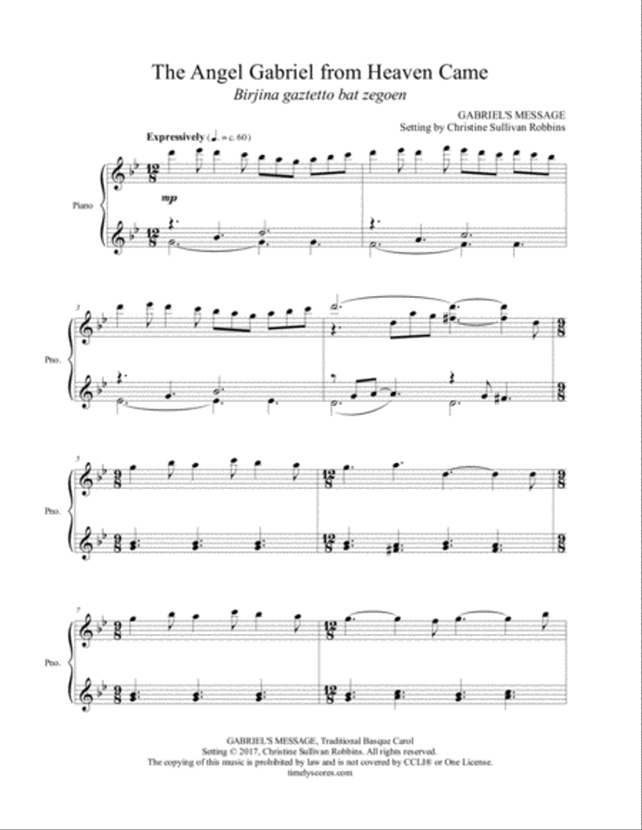 The Angel Gabriel from Heaven Came Piano Solo scores gallery preview page 1