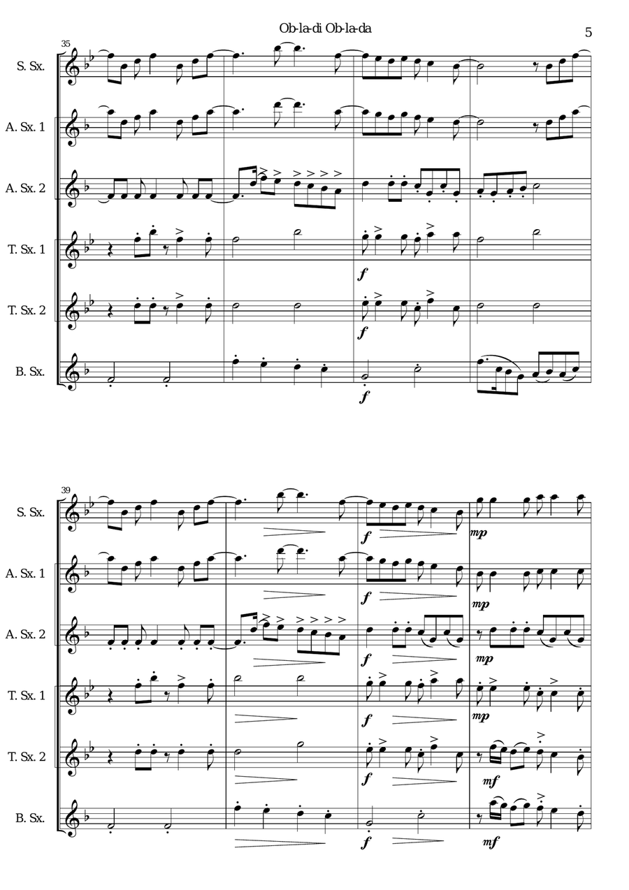 Ob-La-Di, Ob-La-Da Woodwind Quartet scores gallery preview page 5