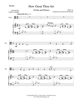 HOW GREAT THOU ART, Viola and Piano (Score & Parts included)