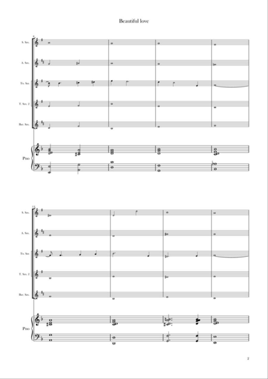 Beautiful Love Saxophone Quintet scores gallery preview page 2