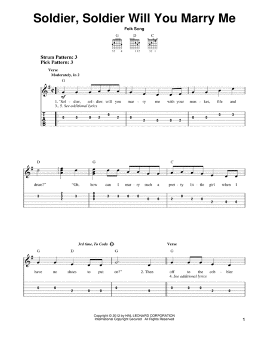Soldier, Soldier Will You Marry Me Acoustic Guitar scores gallery preview page 1