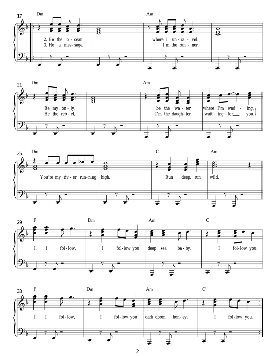 I Follow Rivers Easy Piano scores gallery preview page 2