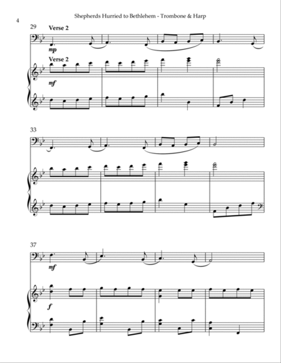 Shepherds Hurried to Bethlehem, Duet for Trombone & Harp Trombone Duet scores gallery preview page 4