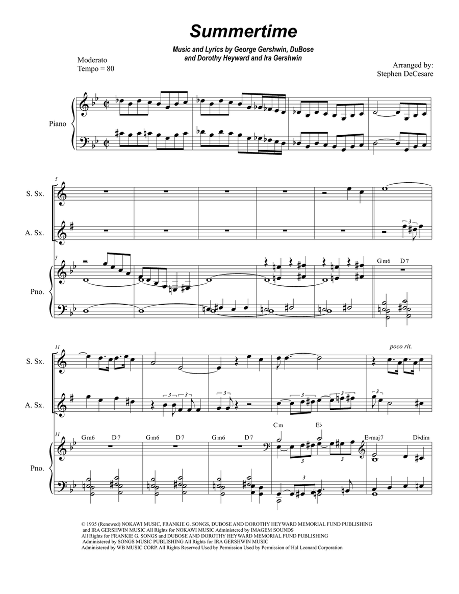 Summertime Saxophone Quartet scores gallery preview page 1