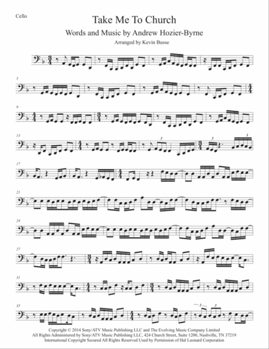 Take Me To Church Take Me To Church Cello Solo scores gallery preview page 1