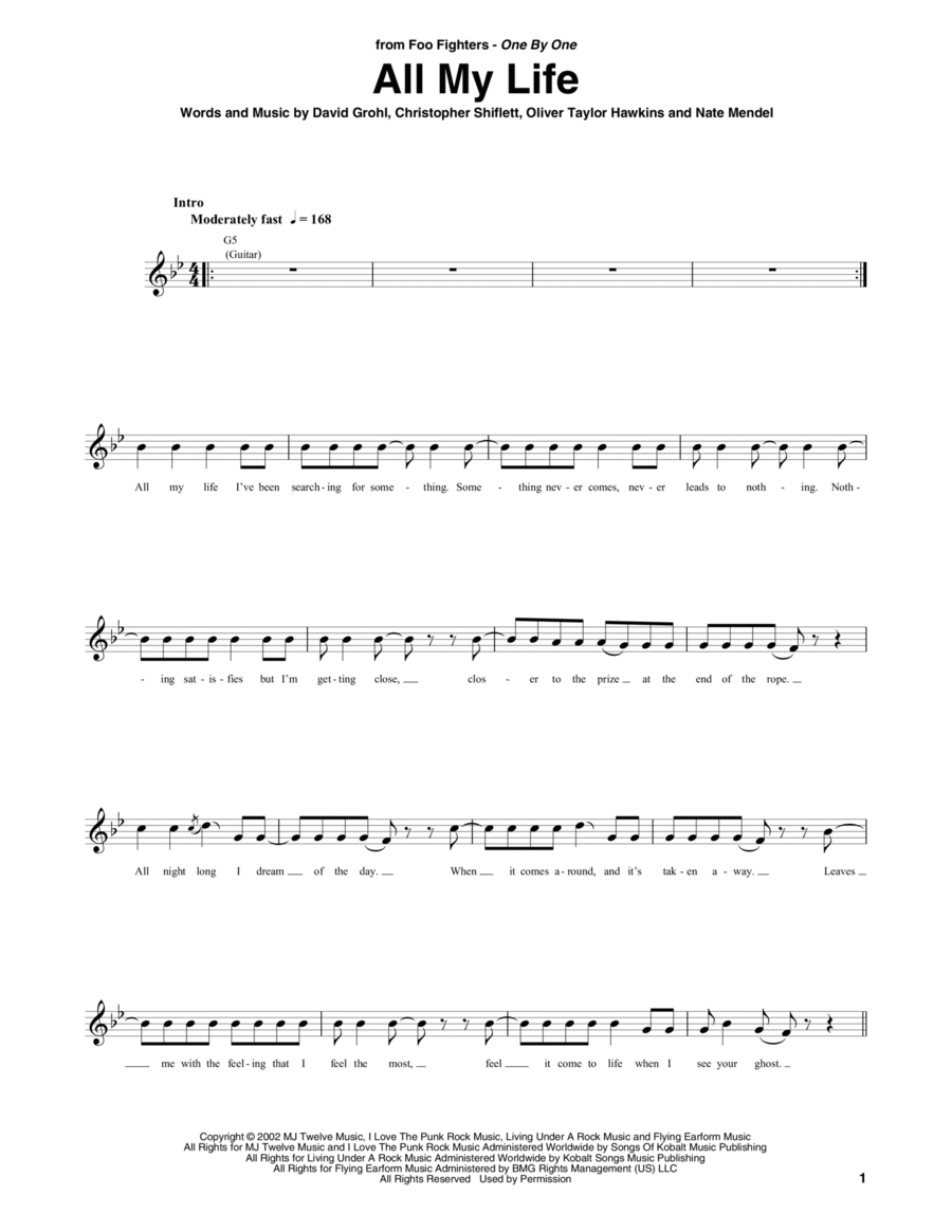 All My Life Guitar Tablature scores gallery preview page 1