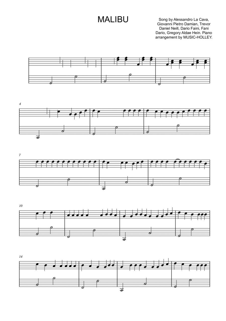 Malibu Easy Piano scores gallery preview page 1