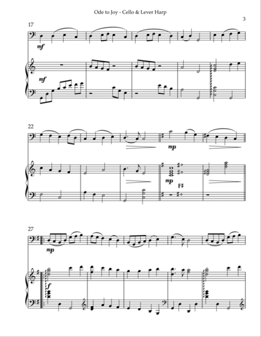 Ode to Joy, Duet for Cello & Lever Harp String Duet scores gallery preview page 3