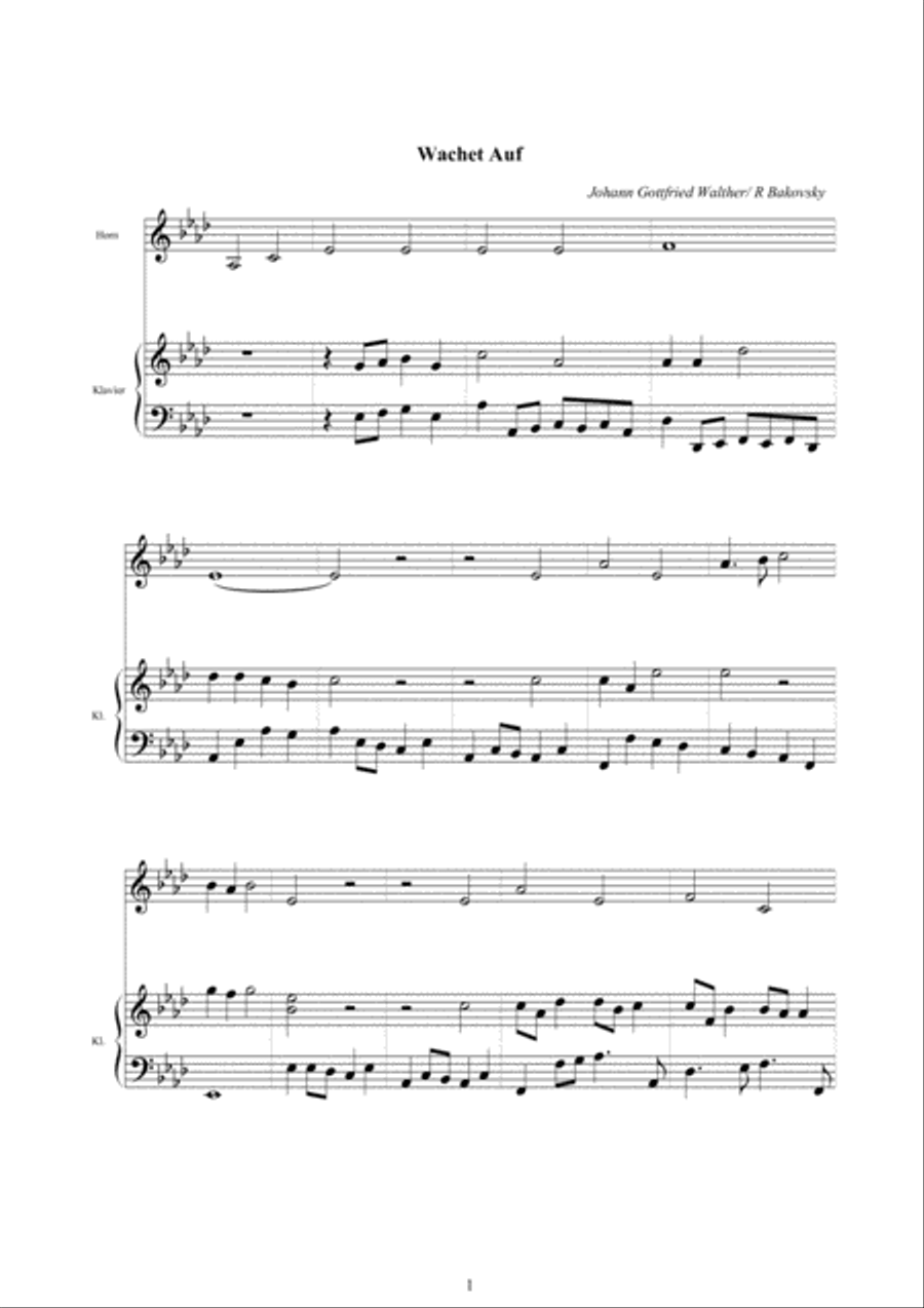J.G.Walther: Wachet Auf Ruft Uns die Stimme for trumpet or horn and piano/organ image number null