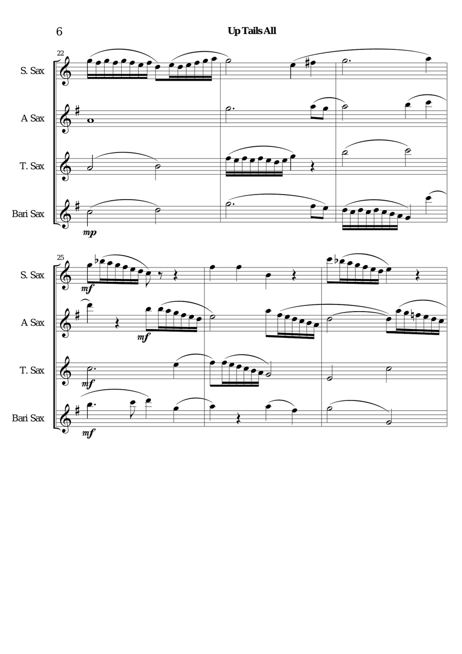 Giles Farnaby-: ``Up Tails All` for Sax Quartet - Saxophone Quartet scores gallery preview page 6