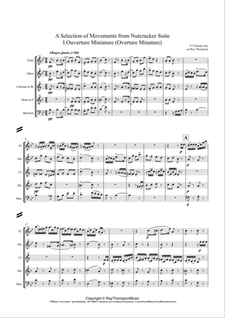 Tchaikovsky: Casse-Noisette (Nutcracker Suite) (A Selection of 5 Movements from) - wind quintet Woodwind Quintet scores gallery preview page 1