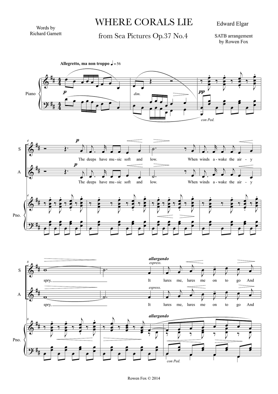 Where Corals Lie from Sea Pictures Op.37 No.4 4-Part scores gallery preview page 1