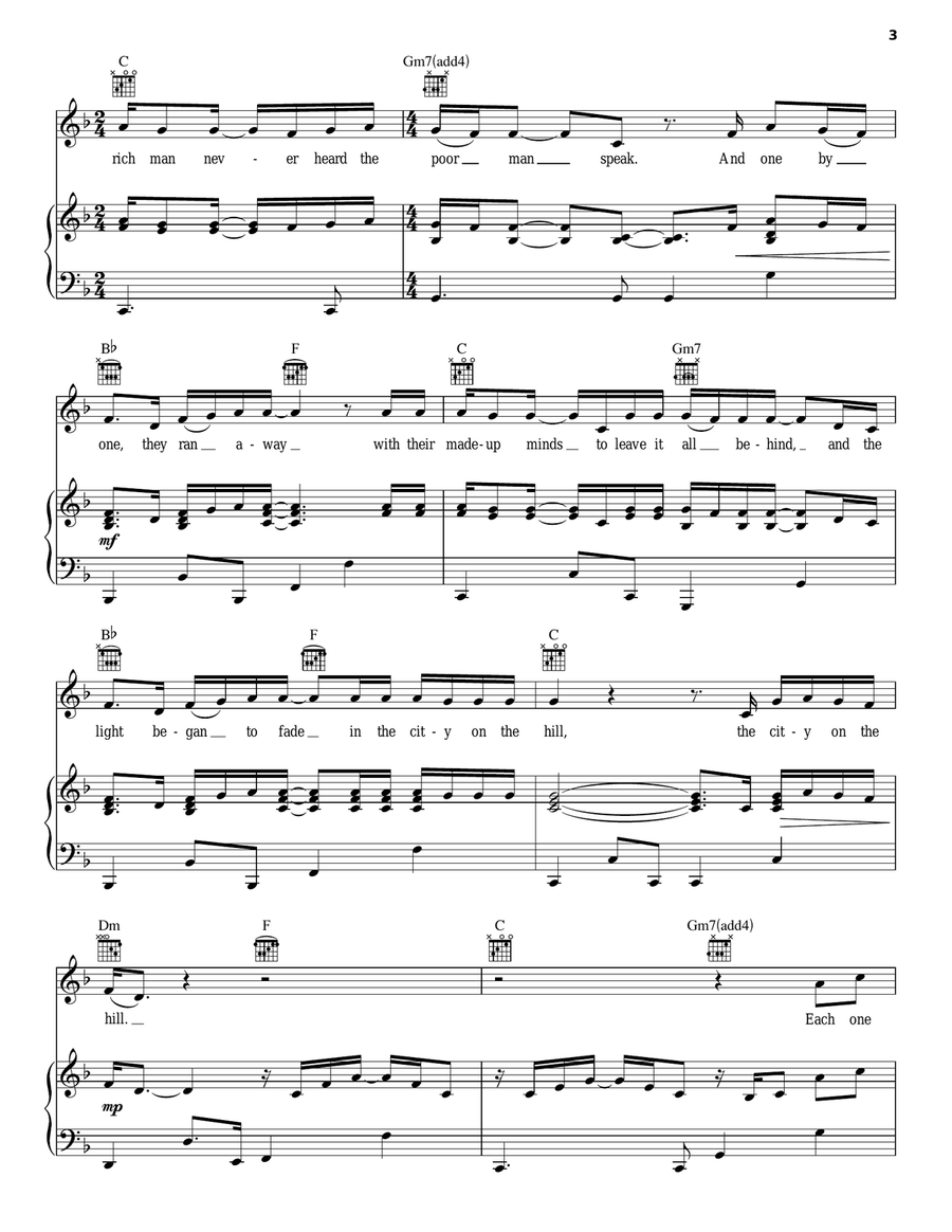 City On The Hill Piano, Vocal, Guitar scores gallery preview page 3