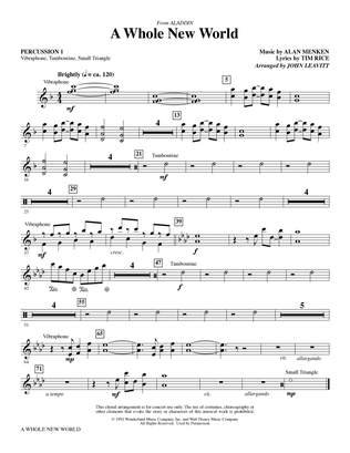 Book cover for A Whole New World (from Aladdin) (arr. John Leavitt) - Percussion 1