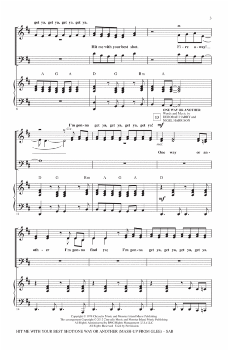 Hit Me With Your Best Shot / One Way Or Another 3-Part scores gallery preview page 2