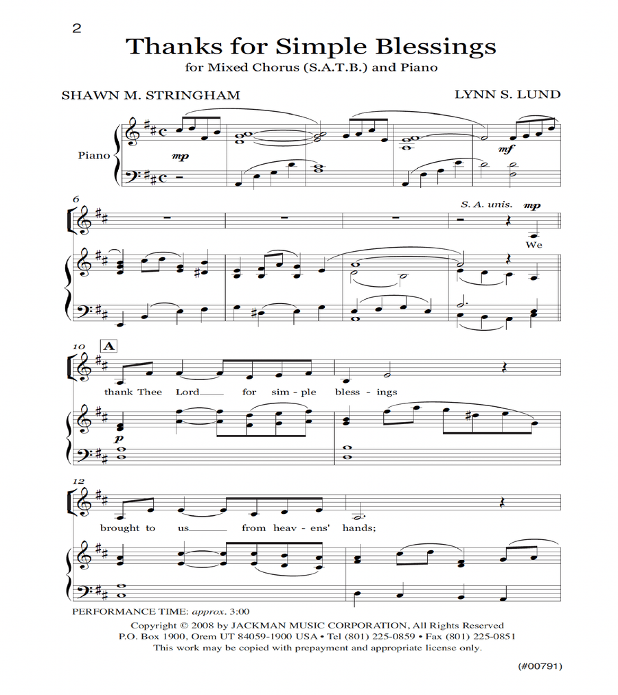 Thanks for Simple Blessings - SATB 4-Part scores gallery preview page 2