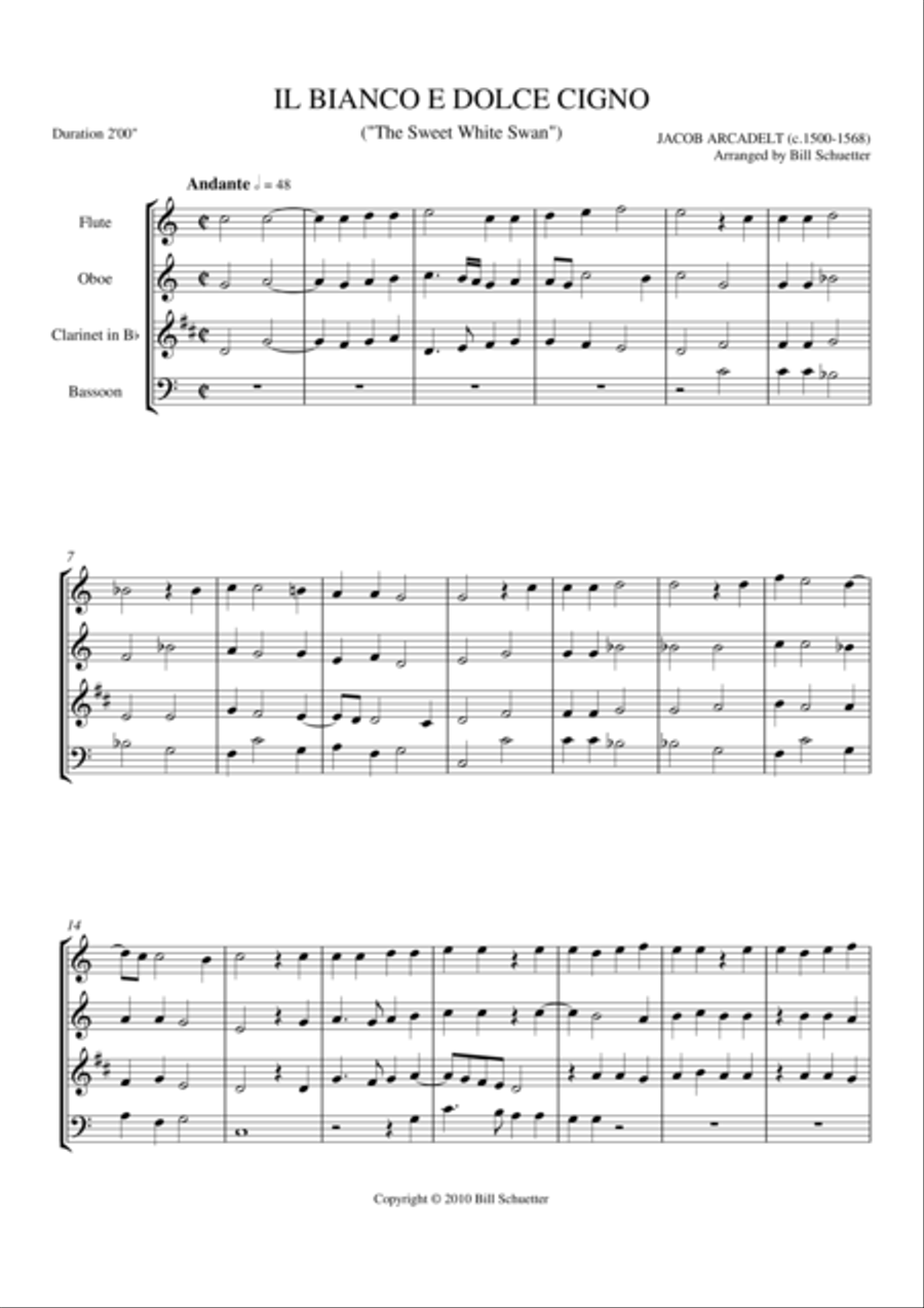 Il Bianco e Dolce Cigno Il Bianco e Dolce Cigno Woodwind Quartet scores gallery preview page 2