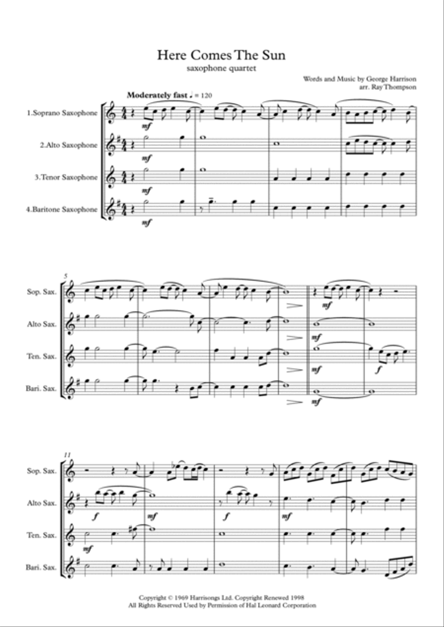 Here Comes The Sun Saxophone Quartet scores gallery preview page 3