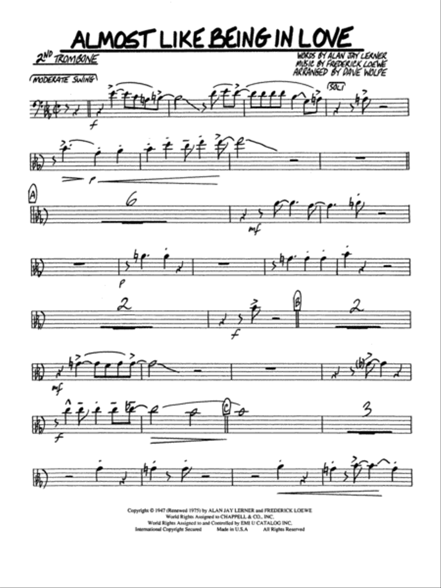Almost Like Being in Love: 2nd Trombone Jazz Ensemble scores gallery preview page 1