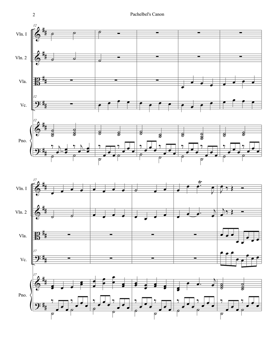 Pachelbel's Canon (Wedding Arrangement for String Quartet - Piano Accompaniment) Piano Quintet scores gallery preview page 3