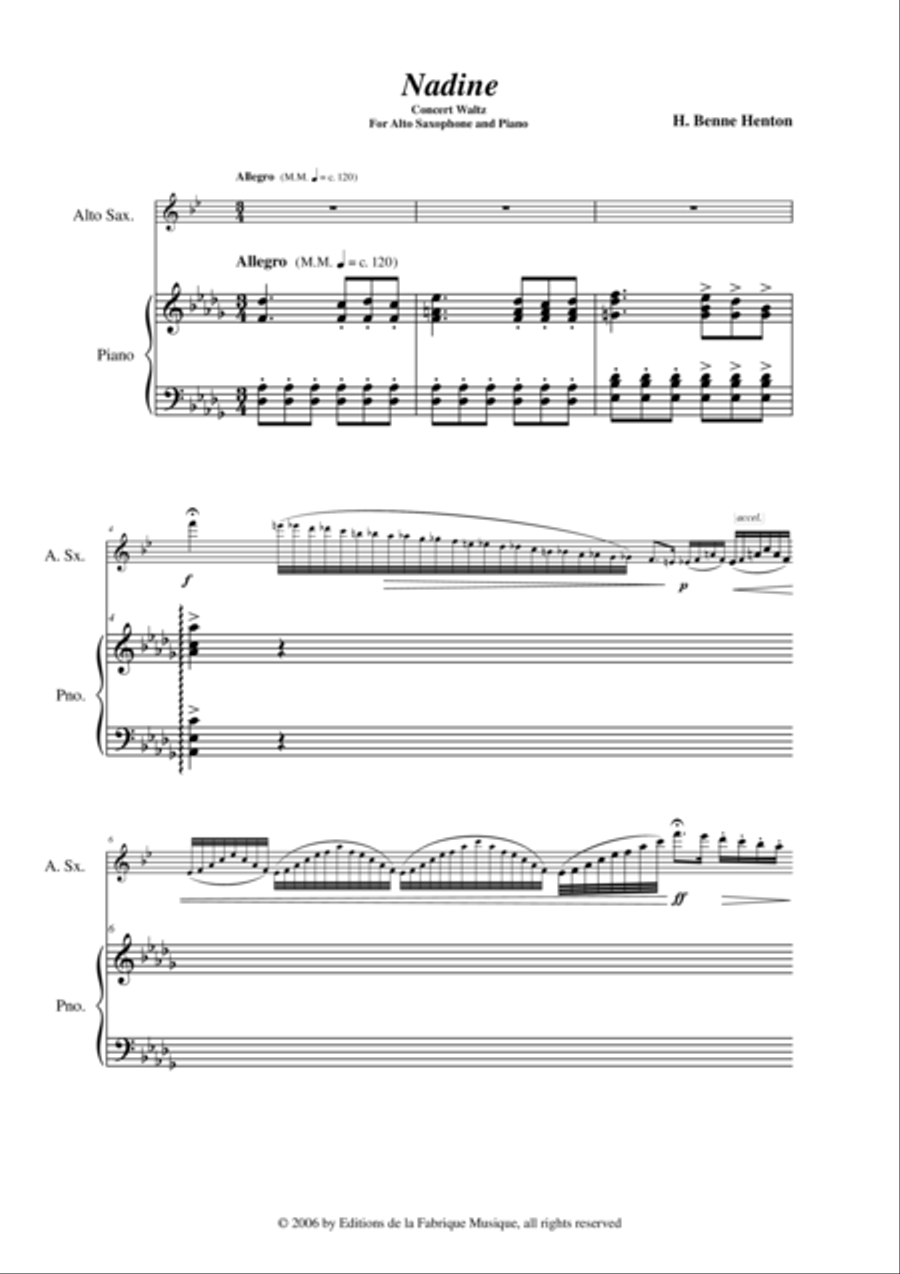 H. Benne Henton: Nadine, Concert Waltz for saxophone and piano Alto Saxophone scores gallery preview page 2