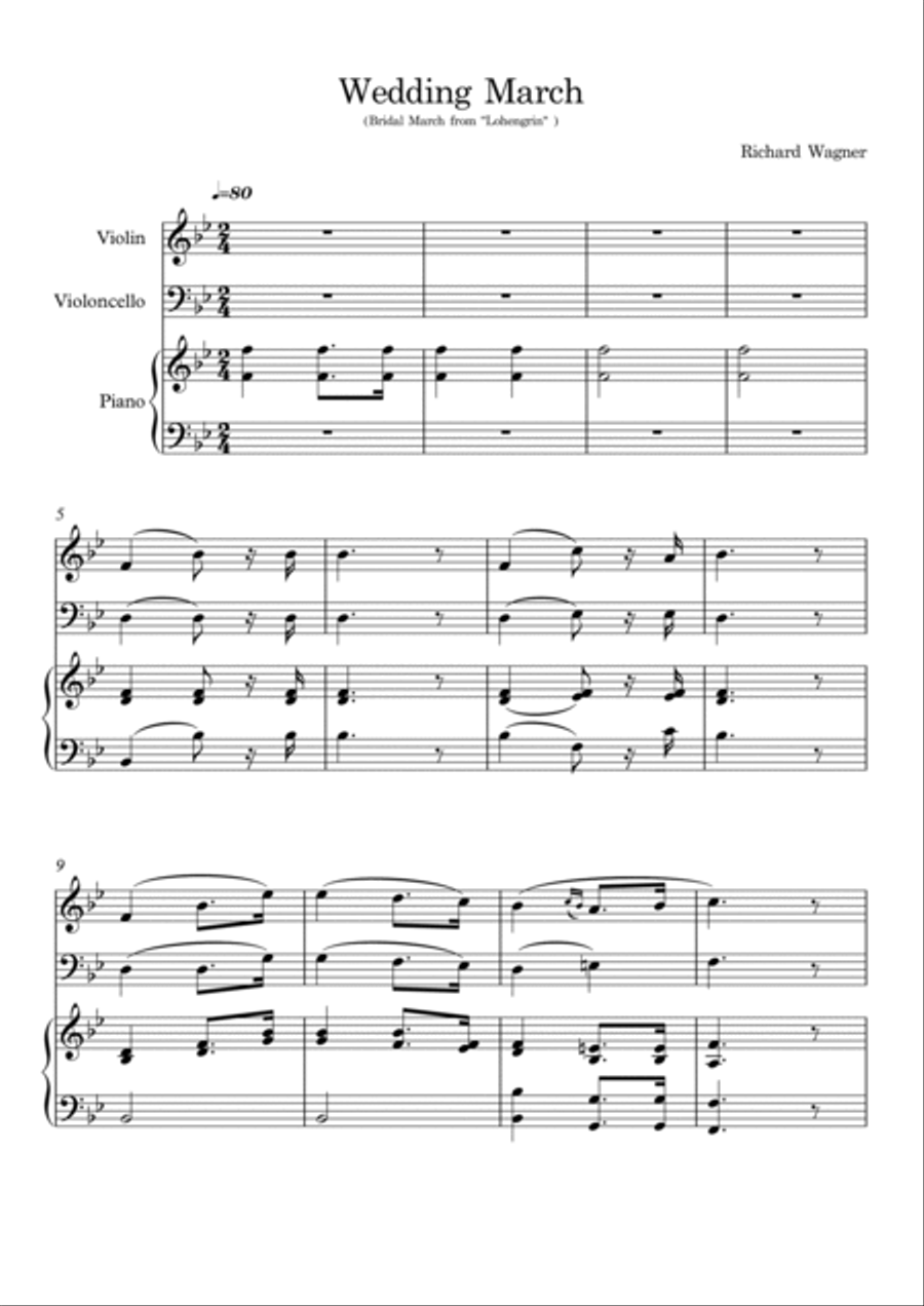 Wedding March - Bridal March from Lohengrin (Opera Richard Wagner) - for violin, cello and piano. Piano Trio scores gallery preview page 2