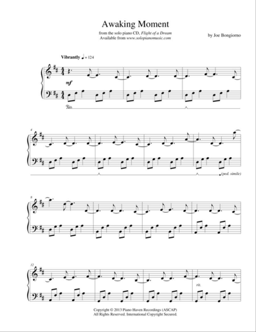 Awaking Moment - by Joe Bongiorno Piano Solo scores gallery preview page 1
