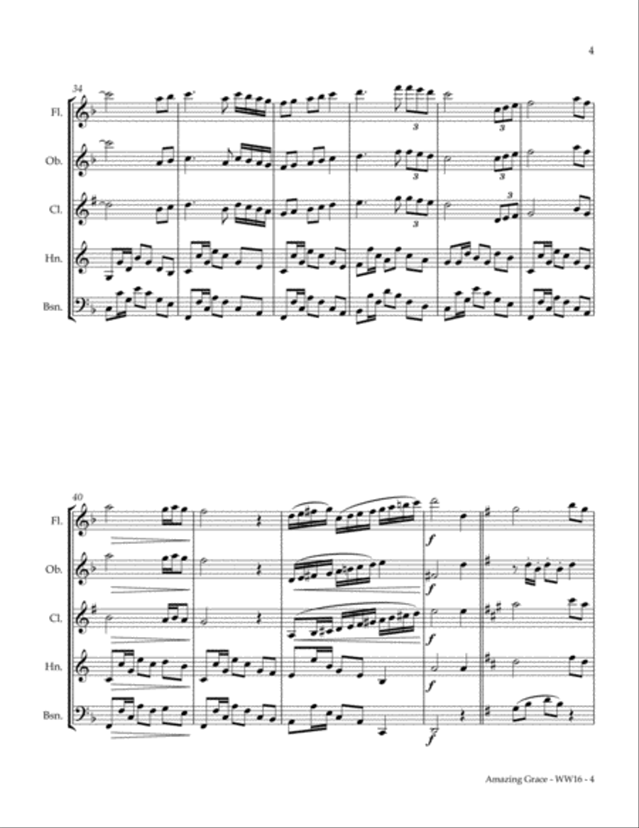 Amazing Grace Amazing Grace Woodwind Quintet scores gallery preview page 5